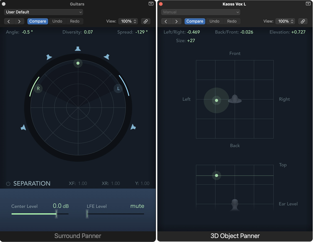 Bed and object panners in Logic Pro