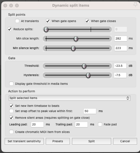 Dynamic Split settings